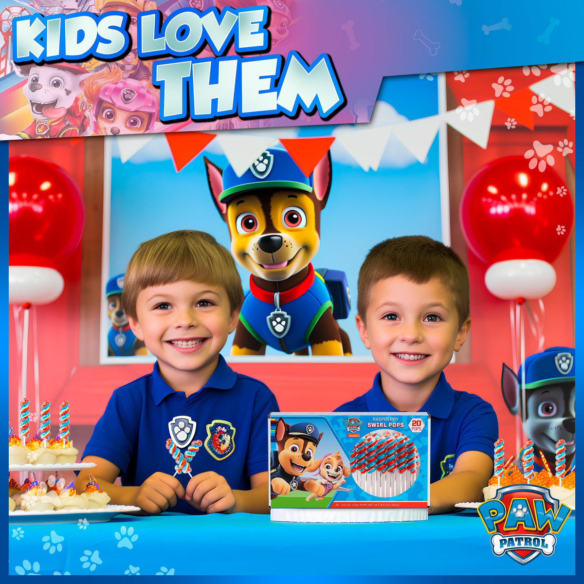Primary Colors Candy Paw Patrol swirl lollipop Skye wrapper for birthday decor
