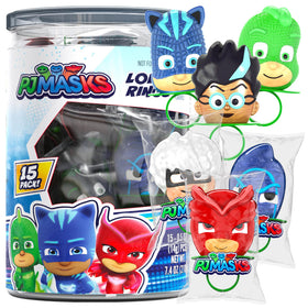Primary Colors PJ Masks Lollipop Rings tub with 18 character rings, ideal party favors