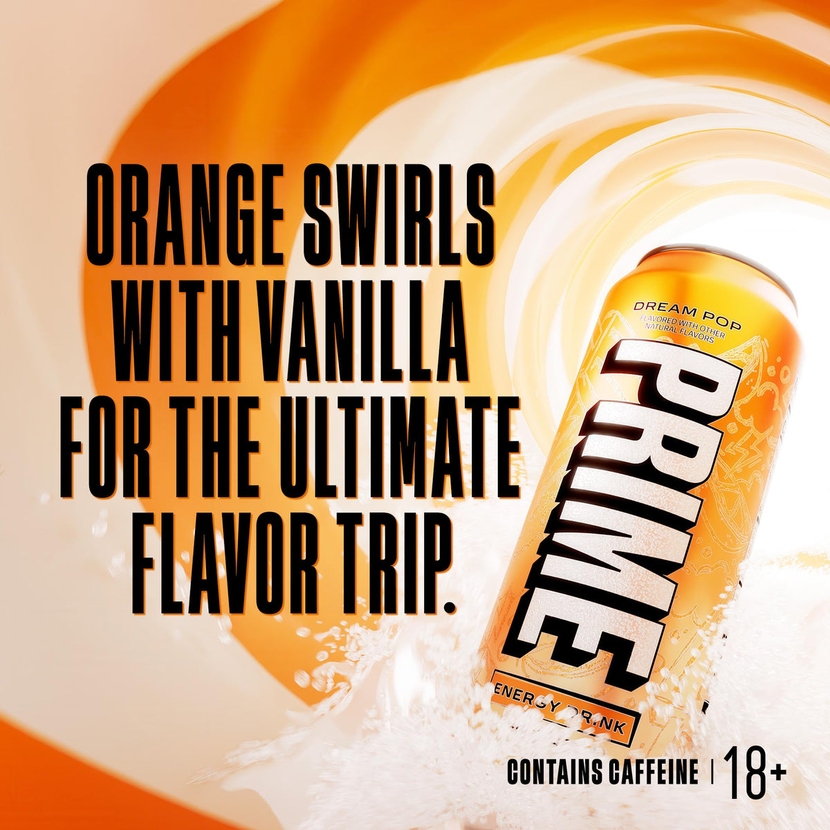 PRIME Energy DREAMPOP can side label emphasizing zero sugar and low calories