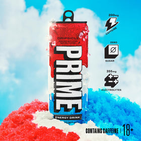 PRIME Energy Dripsicle can closeup: bold flavor and caffeine in a 16 oz can