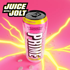 Nutrition and electrolytes panel on PRIME Energy Strawberry Lemonade can.