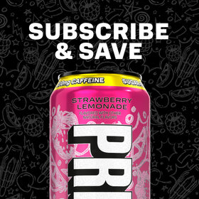 Nutrition panel closeup of PRIME Energy Strawberry Lemonade highlighting zero sugar and calories.