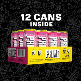 PRIME Energy Strawberry Lemonade being poured over ice for on-the-go refreshment.