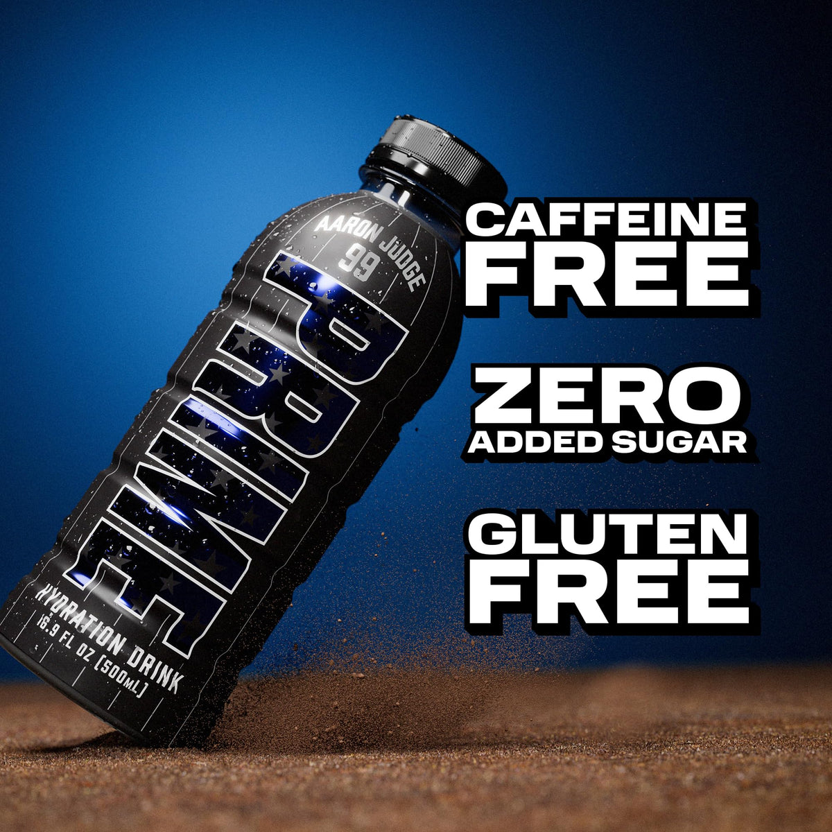 PRIME Hydration Aaron Judge label closeup details flavor, ingredients, and electrolytes.