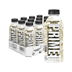 PRIME Hydration Collector Series bottle close-up highlighting electrolytes for post-workout hydration