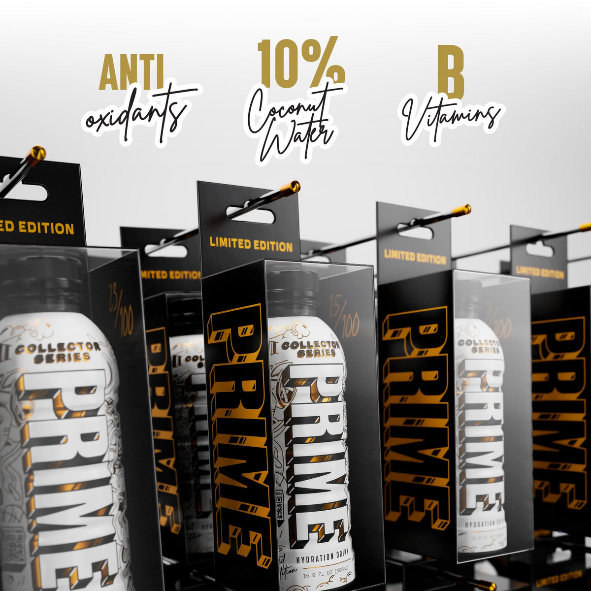 PRIME Hydration Collector Series bottle being poured to show low sugar formula
