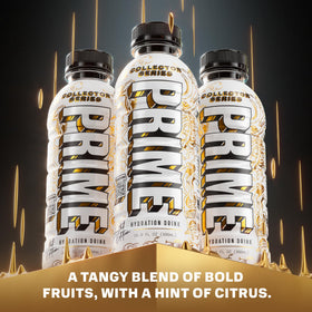 PRIME Hydration Collector Series packaging shows 250 mg BCAAs and vitamins