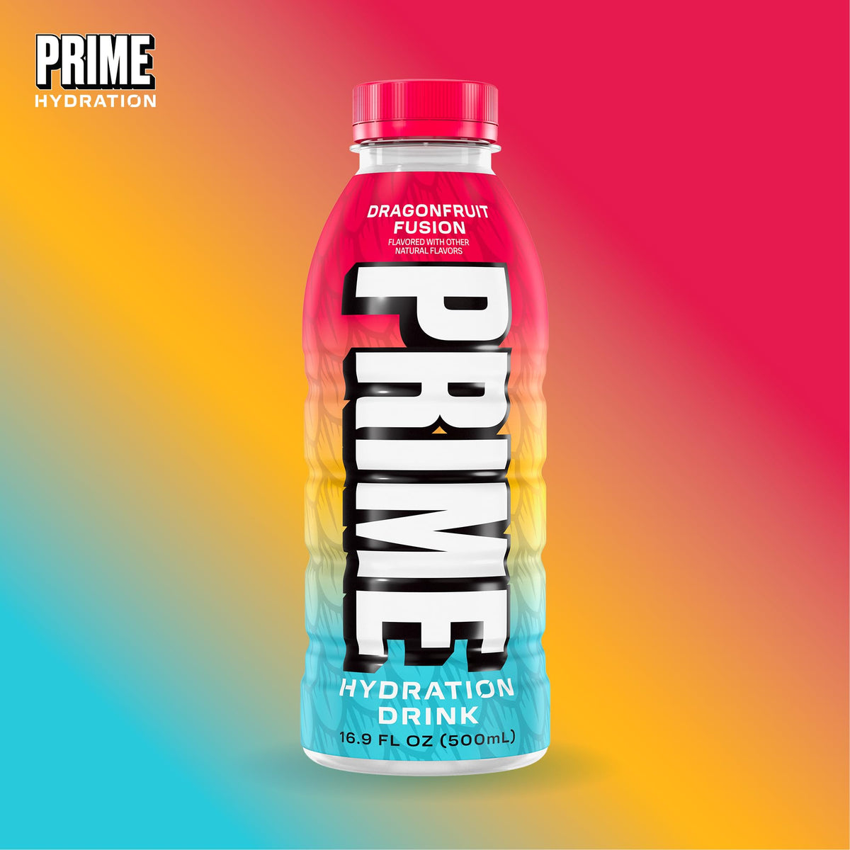 Ingredients panel of PRIME Hydration Dragonfruit Fusion highlighting electrolytes and vitamins