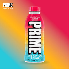 Ingredients panel of PRIME Hydration Dragonfruit Fusion highlighting electrolytes and vitamins