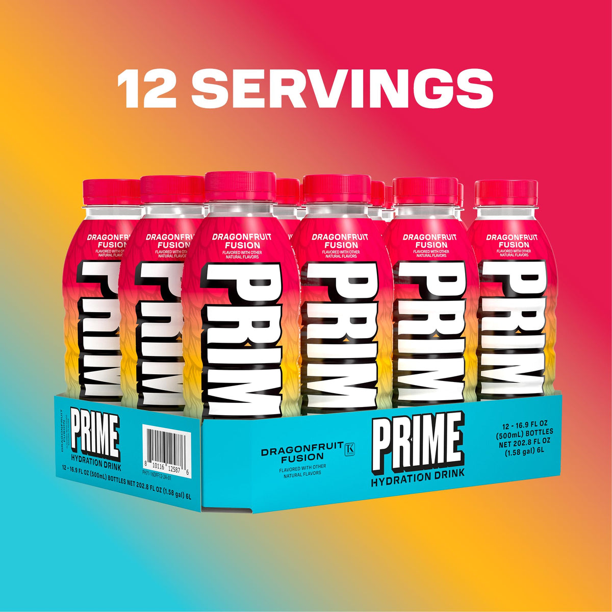 Packaging of PRIME Hydration Dragonfruit Fusion in a crisp, travel-friendly box