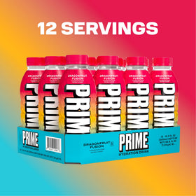 Packaging of PRIME Hydration Dragonfruit Fusion in a crisp, travel-friendly box