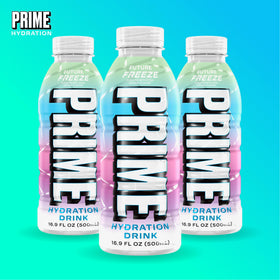 PRIME Hydration Future Freeze 12-pack display for convenient multipack at events or travel.