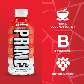 PRIME Hydration Future Freeze bottle close-up with bold natural flavors
