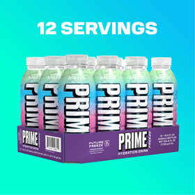 Glass with PRIME Hydration Future Freeze and ice suggesting cooling reward after activity.