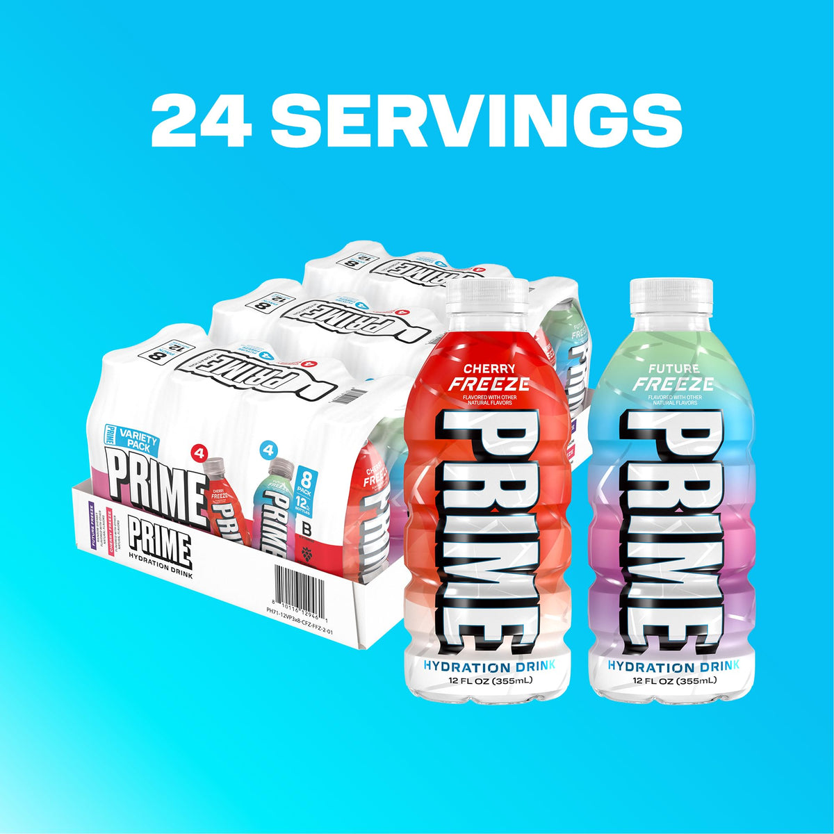 PRIME Hydration Future Freeze label view highlights antioxidants and no artificial colors