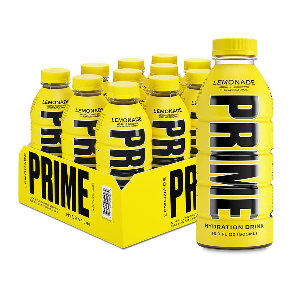 PRIME Hydration Lemonade bottle shows electrolyte-rich refreshment for active days.