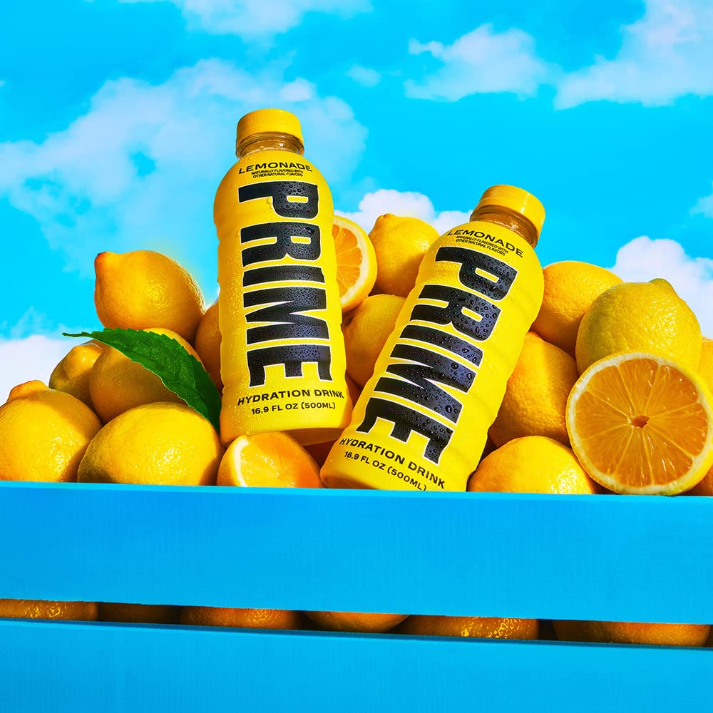 PRIME Hydration Lemonade glass with straw hints at easy post-exercise ritual.