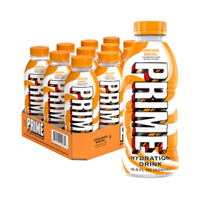 Prime Hydration Orange Swirl bottle on gym mat ready for post-workout refresh.