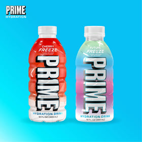 PRIME Hydration Cherry Freeze outdoor workout scene suggests post-exercise rehydration