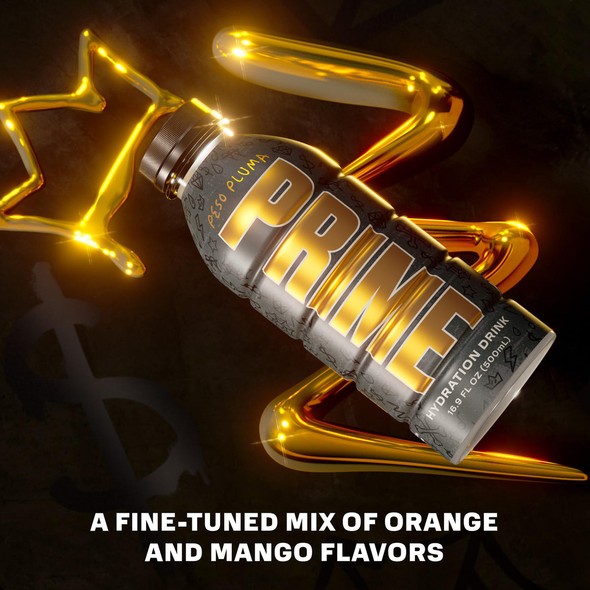 Prime Hydration PESO PLUMA bottle from the side angle highlights sleek design for on-the-go use.