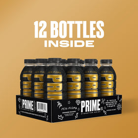 Prime Hydration PESO PLUMA pouring into a glass suggests easy on-the-go hydration.