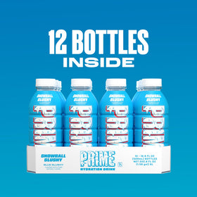 Label emphasizing 250 mg BCAAs and electrolytes in Prime Hydration Snowball Slushy