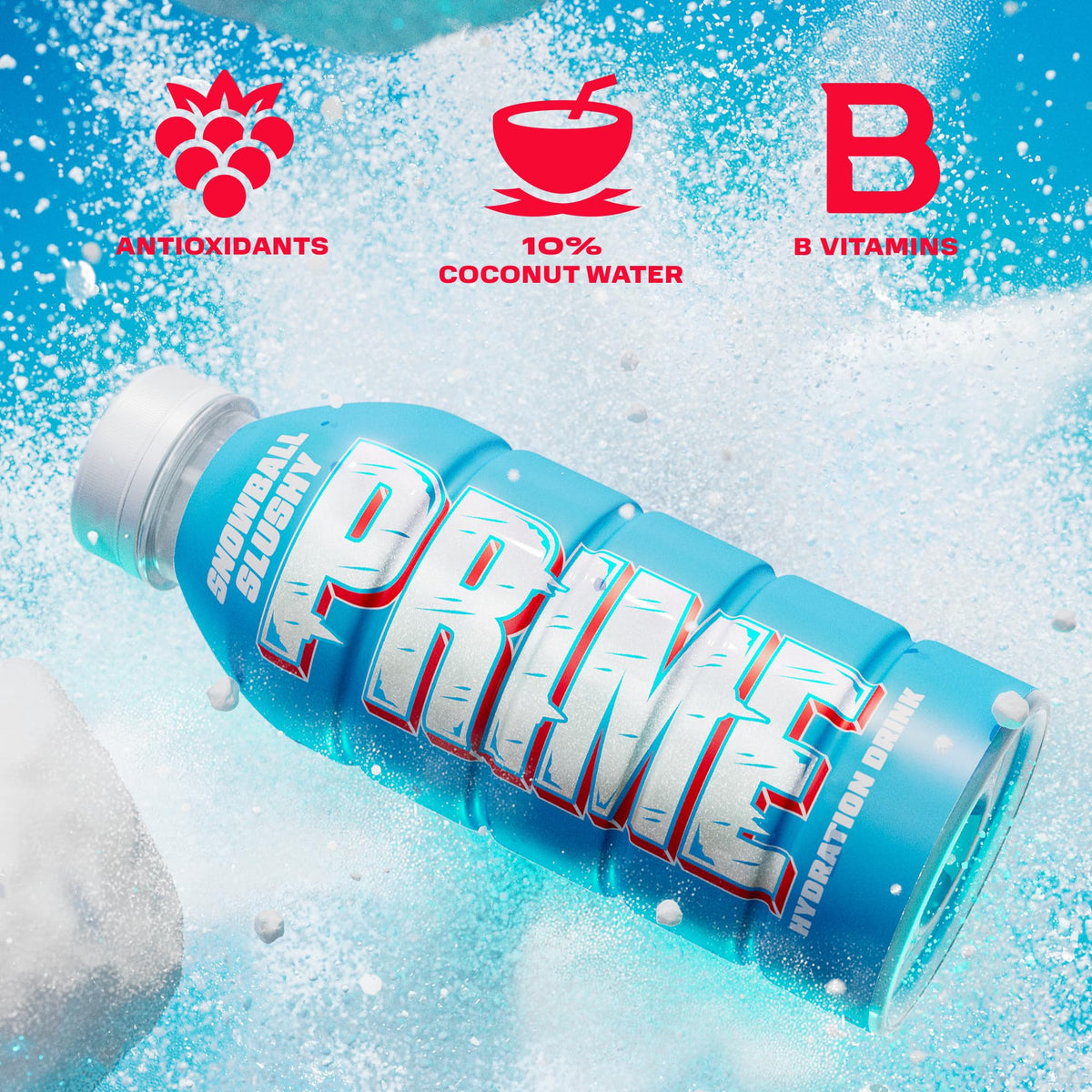 Close-up of Prime Hydration Snowball Slushy showing natural flavor coloring