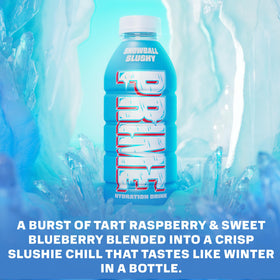 Glass of Prime Hydration Snowball Slushy being poured for on-the-go refreshment