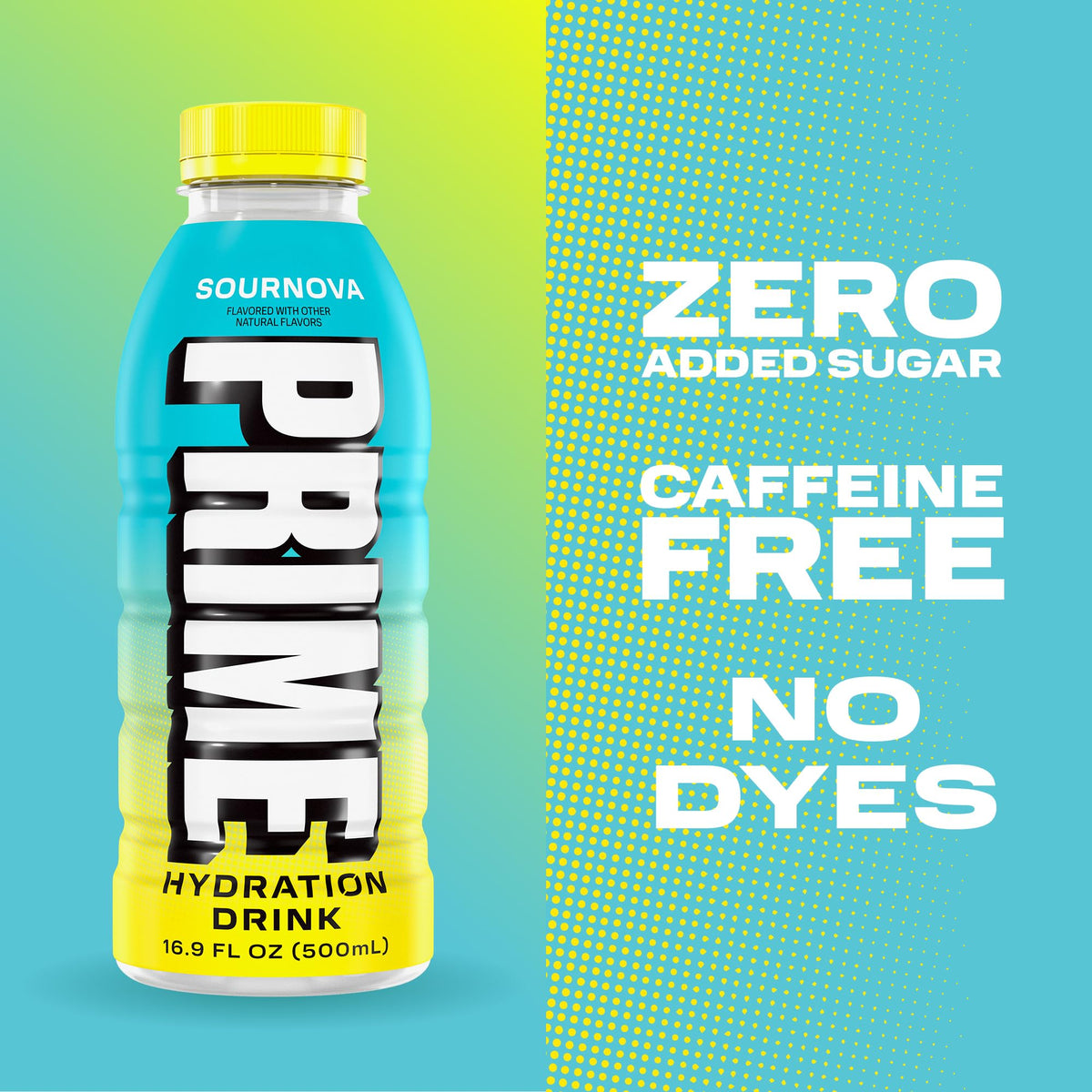 Cold PRIME Hydration Sour Nova glass with ice highlighting refreshing flavor.