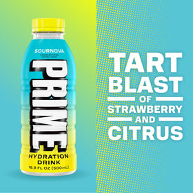 Pouring PRIME Hydration Sour Nova into a glass after a workout for electrolytes.