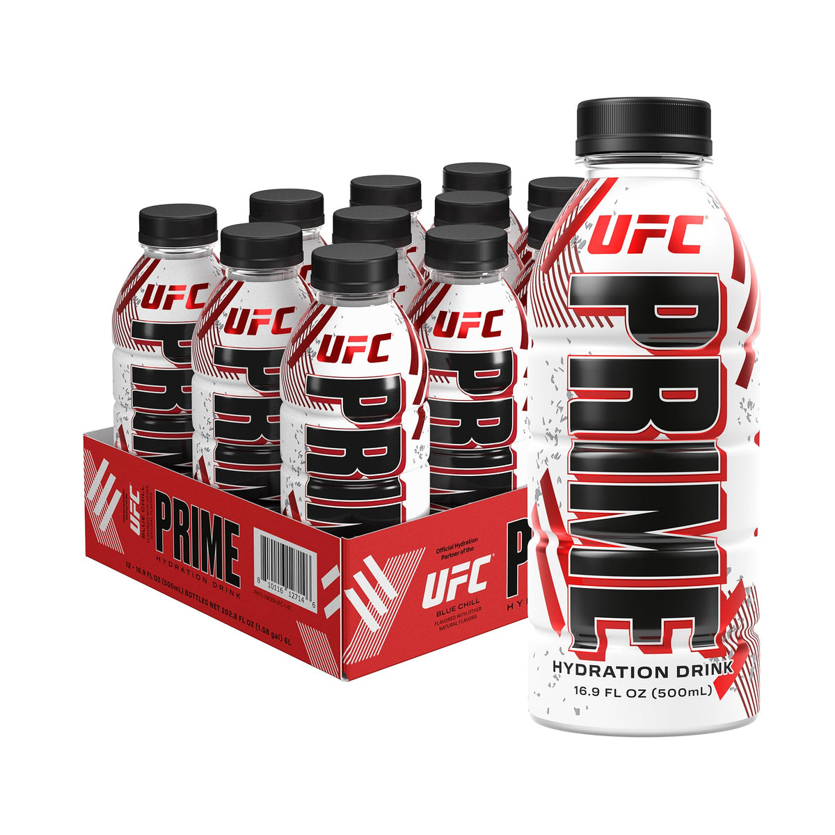 PRIME Hydration UFC bottle label close up highlighting electrolyte blend