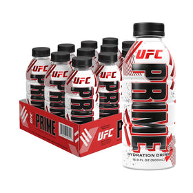 PRIME Hydration UFC bottle label close up highlighting electrolyte blend