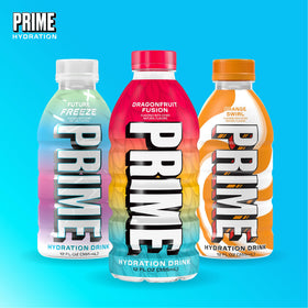 PRIME Hydration variety display featuring bold flavors for everyday refreshment