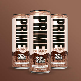 Prime Shakes Chocolate close-up shows creamy color and lactose-free formula.