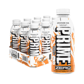 PRIME ZERO ORANGE ICE bottle front for on-the-go hydration.