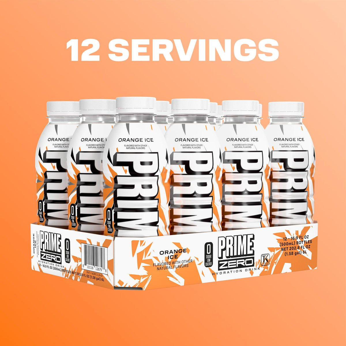 Chilled PRIME ZERO ORANGE ICE in a glass for a refreshing break.