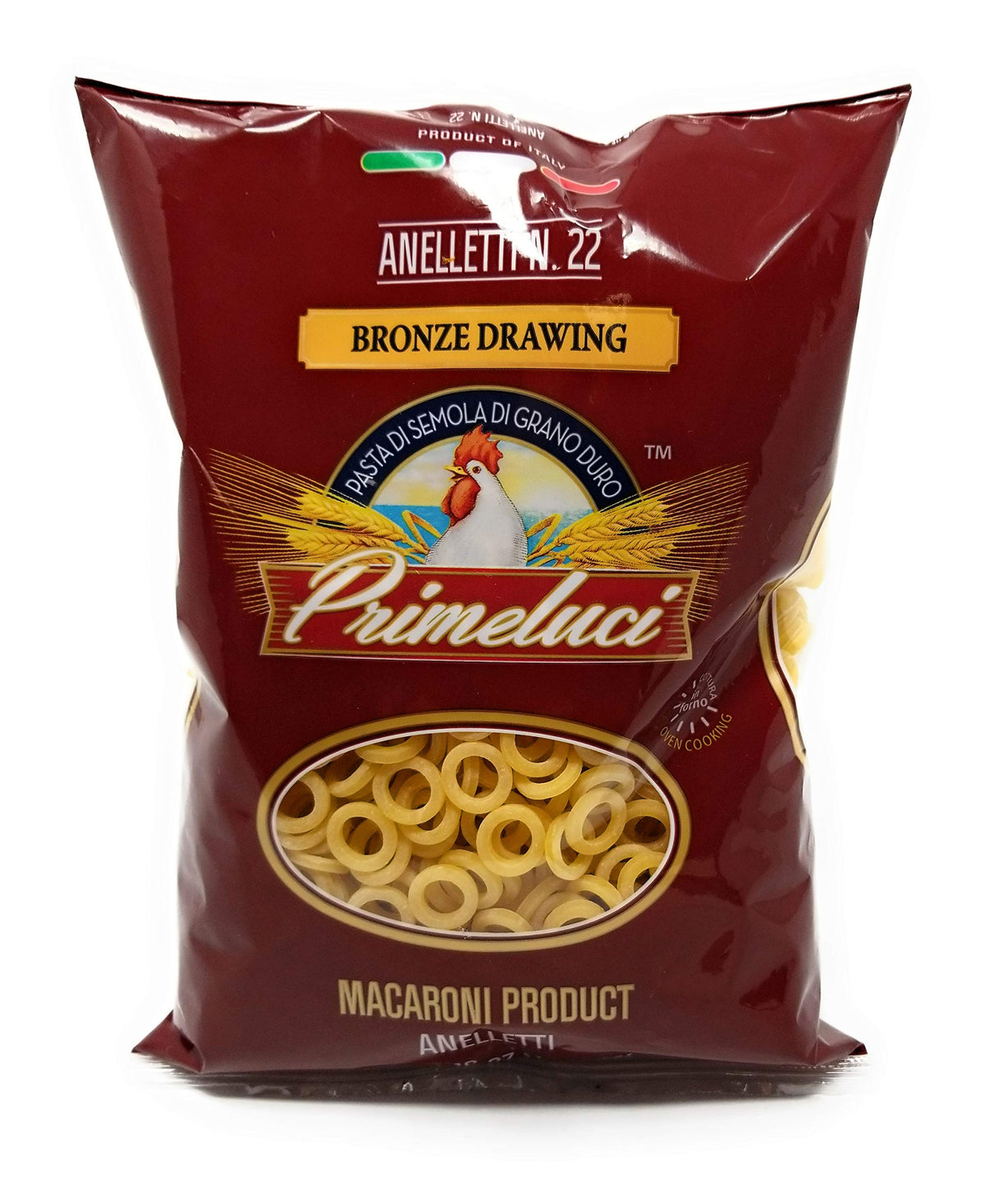 Primeluci Anelletti pasta pack with four 1 lb portions for easy meal prep.