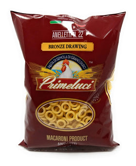 Primeluci Anelletti pasta pack with four 1 lb portions for easy meal prep.