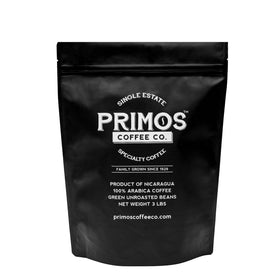Primos Coffee Co. 3lb green beans pack shot for home roasting