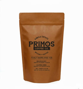 Primos Coffee Co. coarse-ground French press 12oz bag for easy classic brewing.
