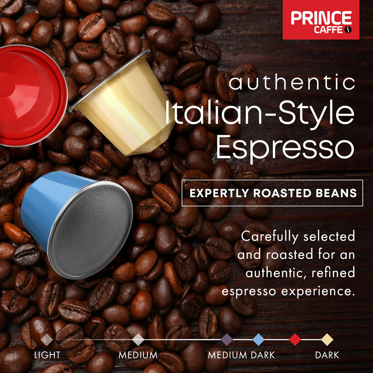 Prince Caffe Premium pod delivering a smooth, medium roast