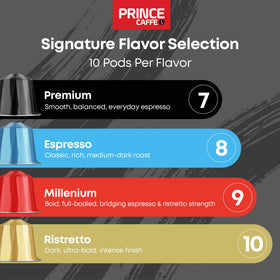 Prince Caffe variety pack box showing the four flavors