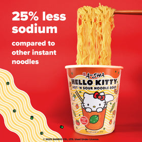 Steam rising from Prince Katsu Hello Kitty Hot N Sour cup
