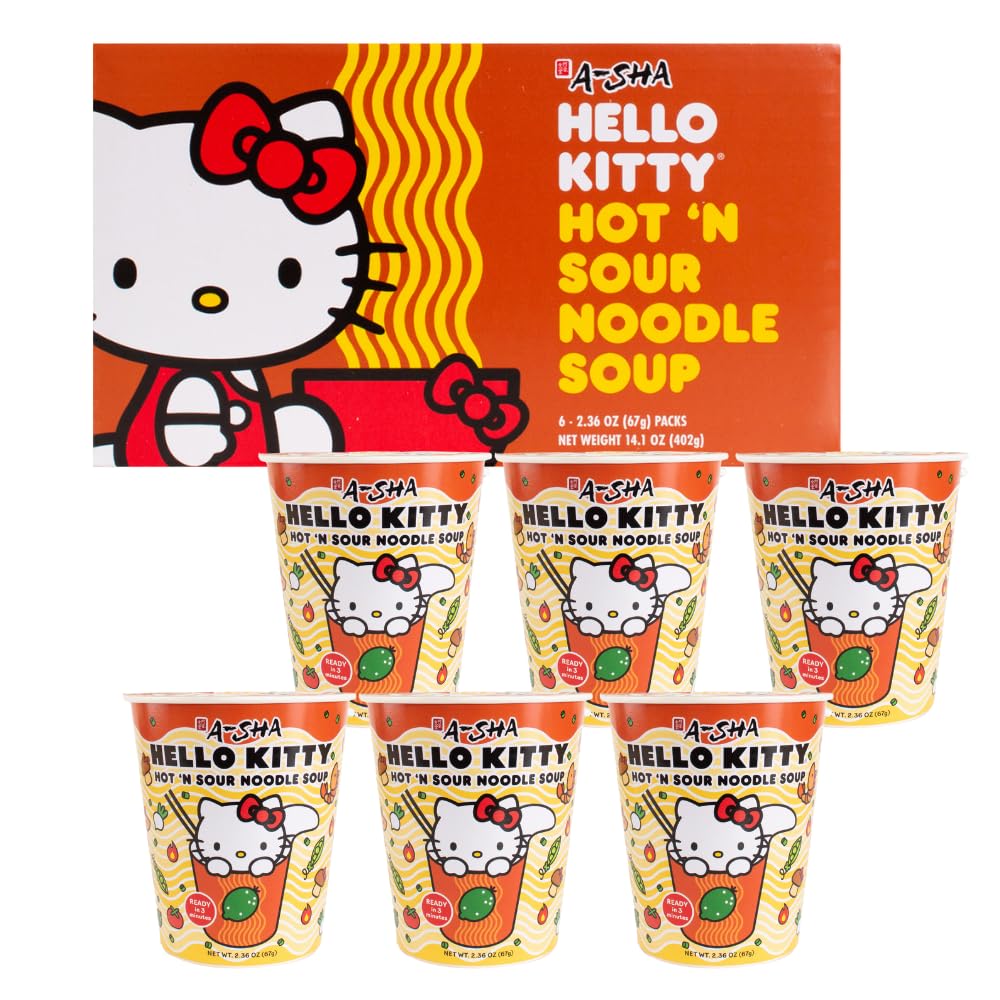 Prince Katsu Hello Kitty Hot N Sour cup packaging with vegan noodles visible