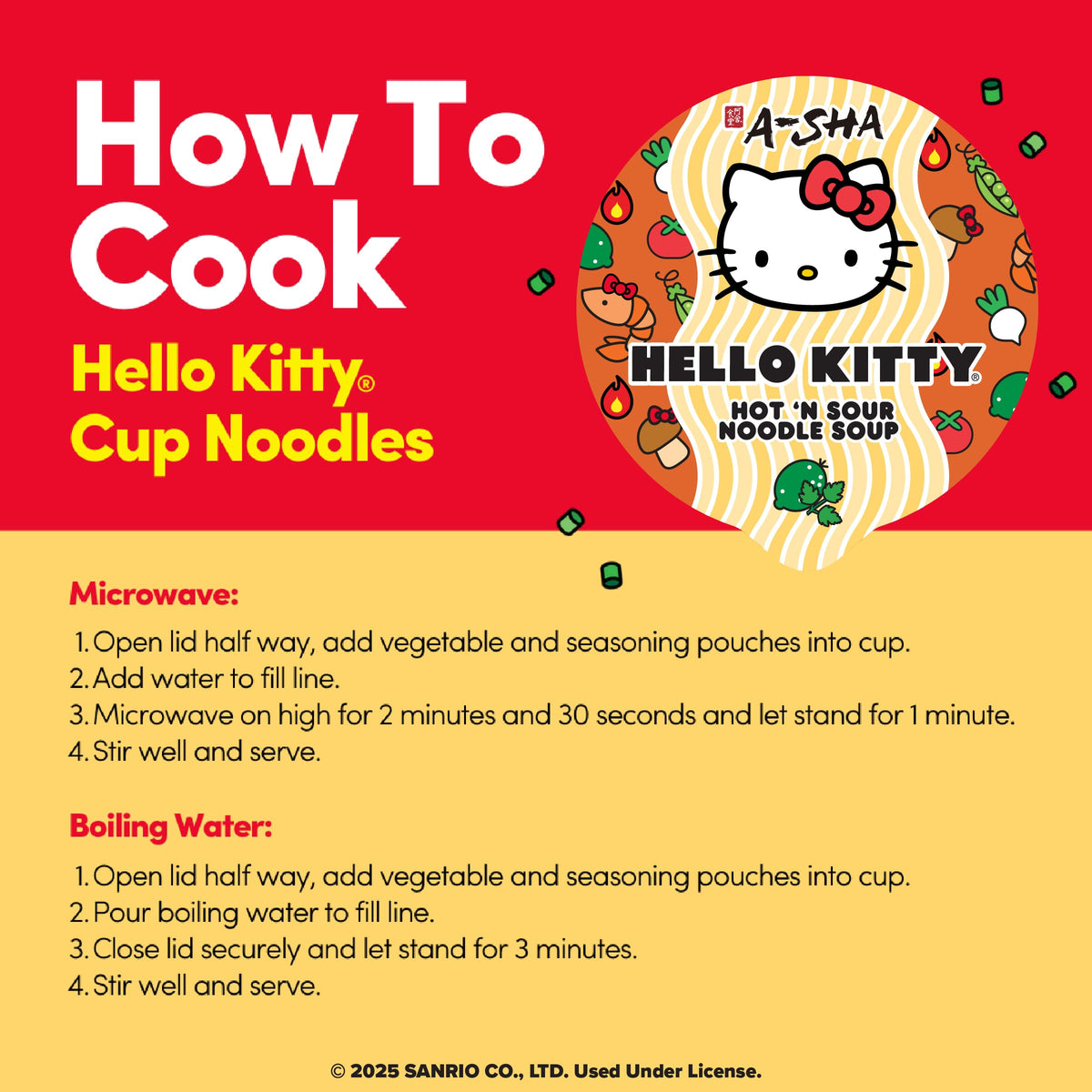 Dorm-friendly Hello Kitty Hot N Sour ramen cup for quick meals