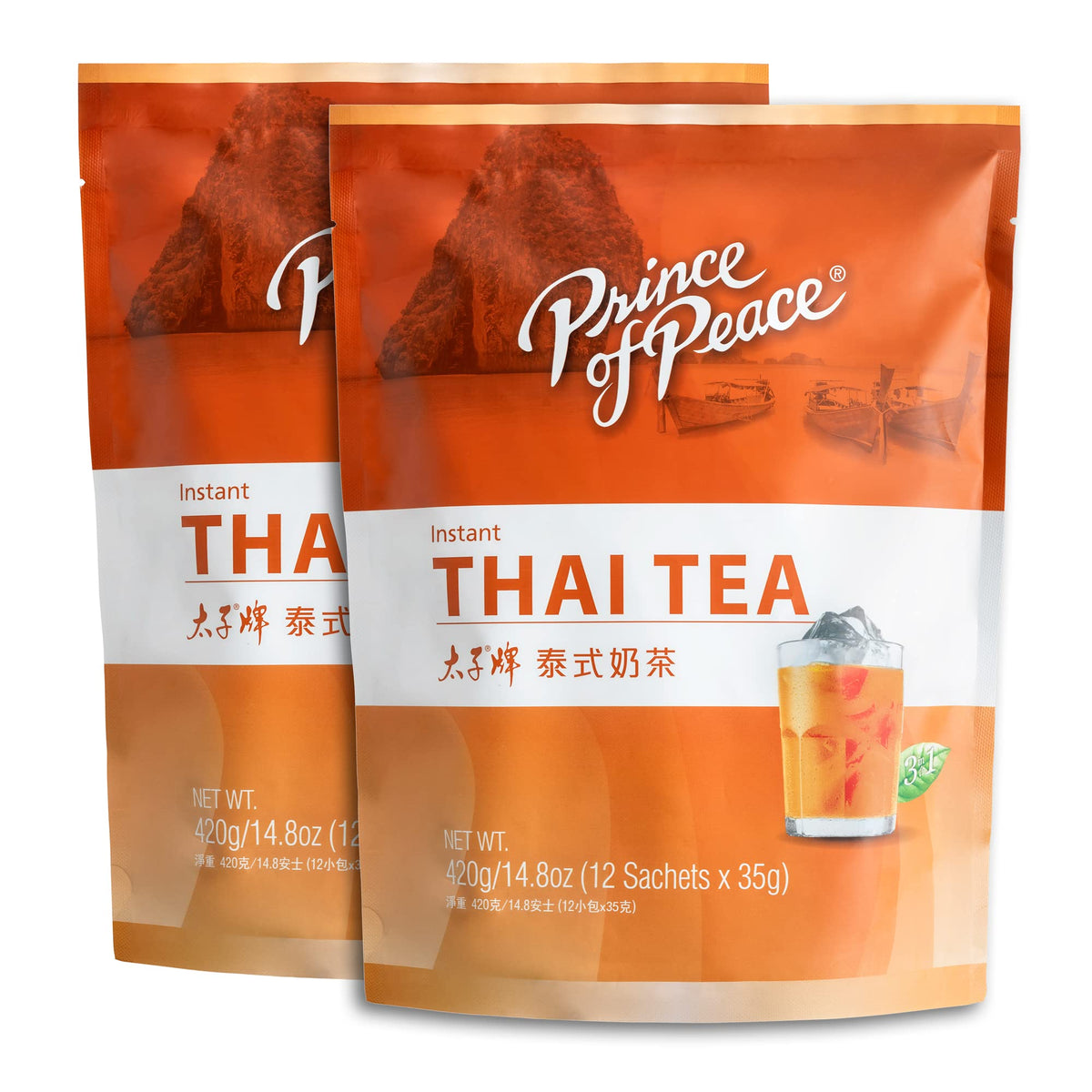 Prince Of Peace 3 in 1 Thai tea sachets ready to brew hot or iced.