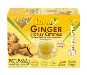 Prince of Peace brand sachets in packaging with lemon-honey crystals.