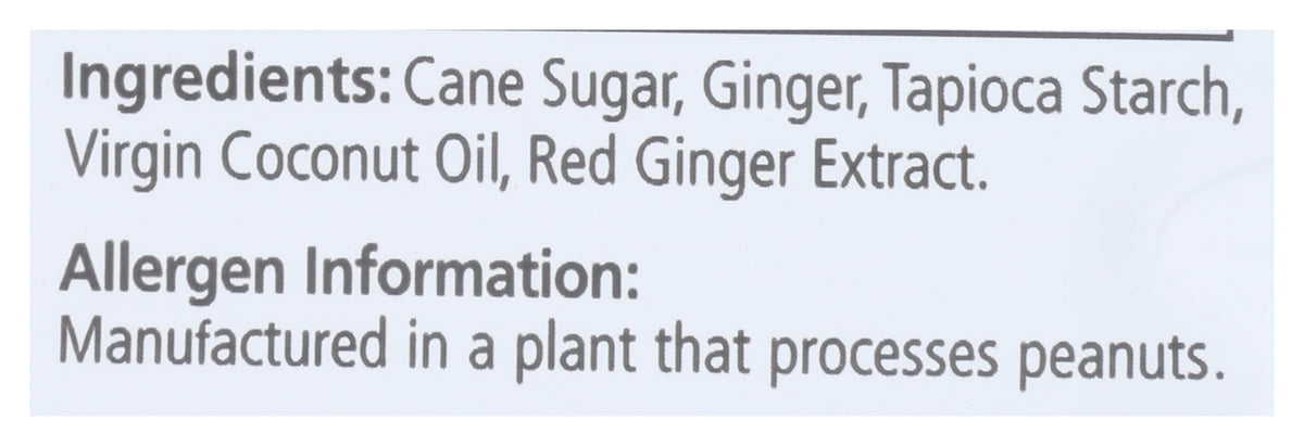 Prince Of Peace Ginger Chew Plus nutrition label showing gluten-free status and serving size.
