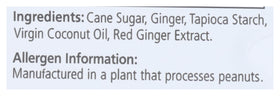 Prince Of Peace Ginger Chew Plus nutrition label showing gluten-free status and serving size.