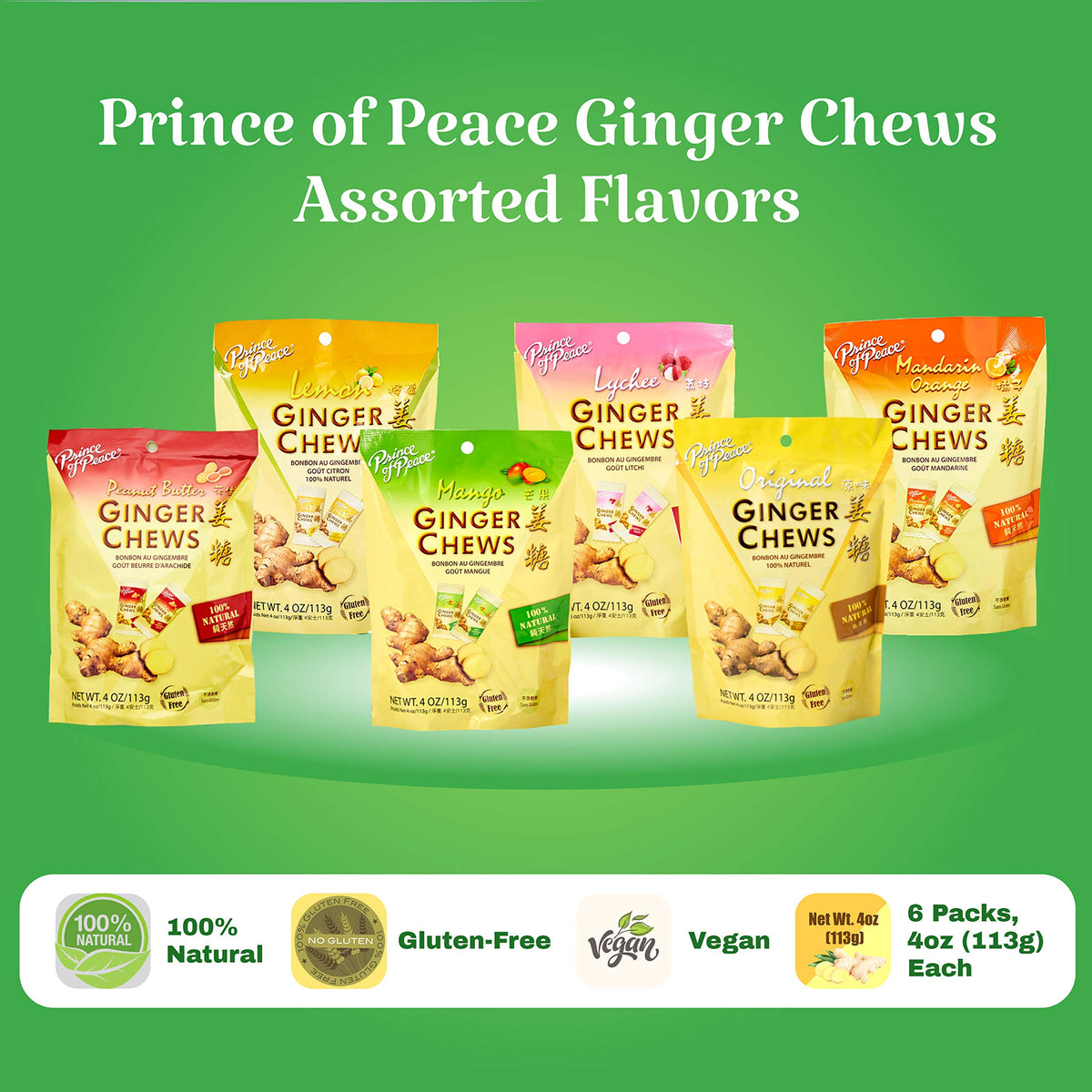Prince Of Peace Ginger Chews Lemon bundle for zesty, natural snacking.